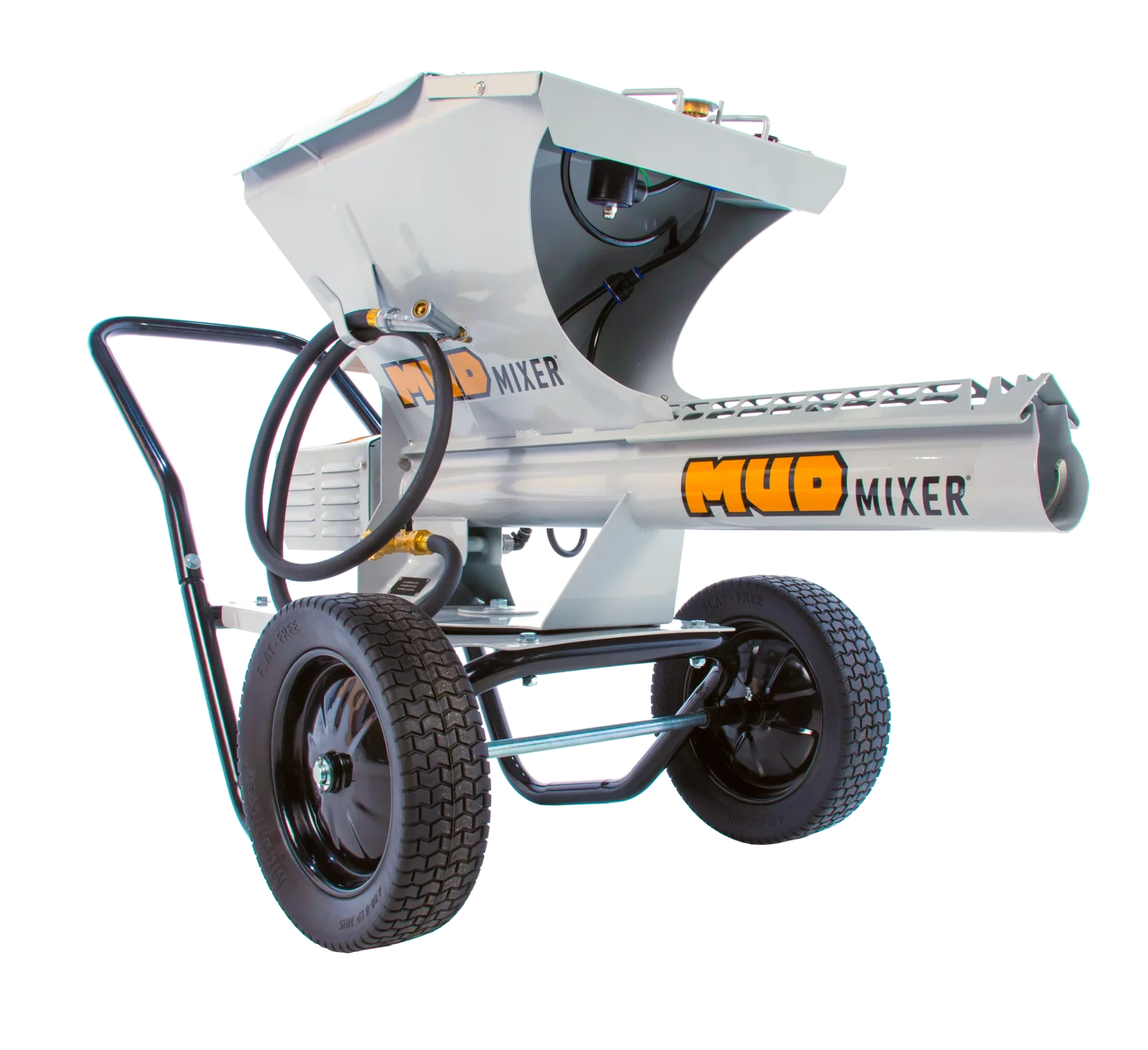 Electric drivetrain has the ability to chew through over 45 80lb bags an hour.

 	
Revolutionary fully-adjustable water input designed to be used with concrete, mortar, stucco mix, poolkrete, and much more.

 	
Turn 3-4 man jobs into 1 man jobs.

 	
Put an end to 