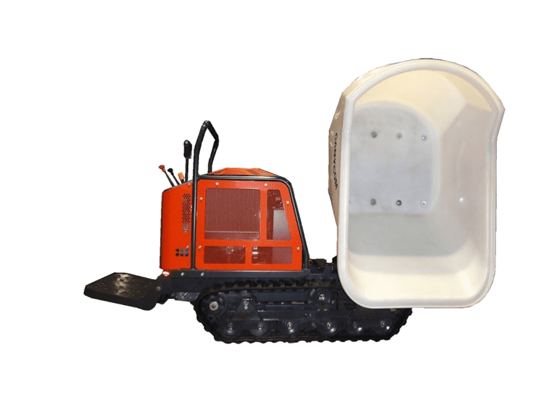 Bucket capacity 16 cubic ft
 	Ride on material mover
 	Tracked machine for higher traction and control
 	Pivoting bucket for more precise dumping